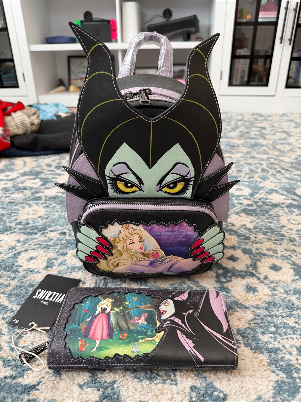Loungefly Maleficent Purple Mini Backpack with Matching Wallet Set